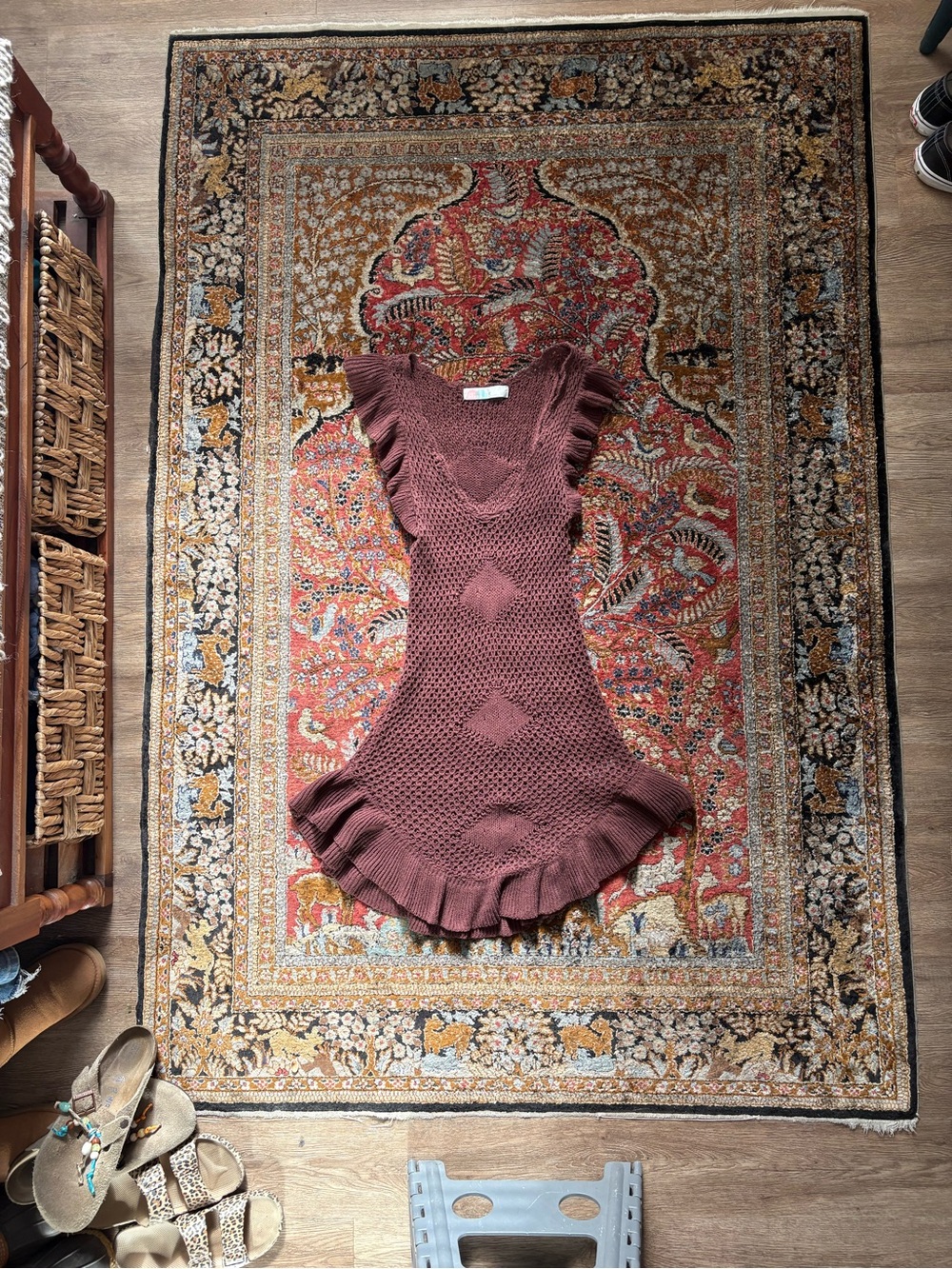 Free People Mauve Knit Ruffle Mini Dress